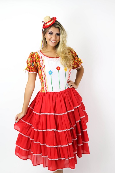 Festa Junina Vestido Vermelho Babados